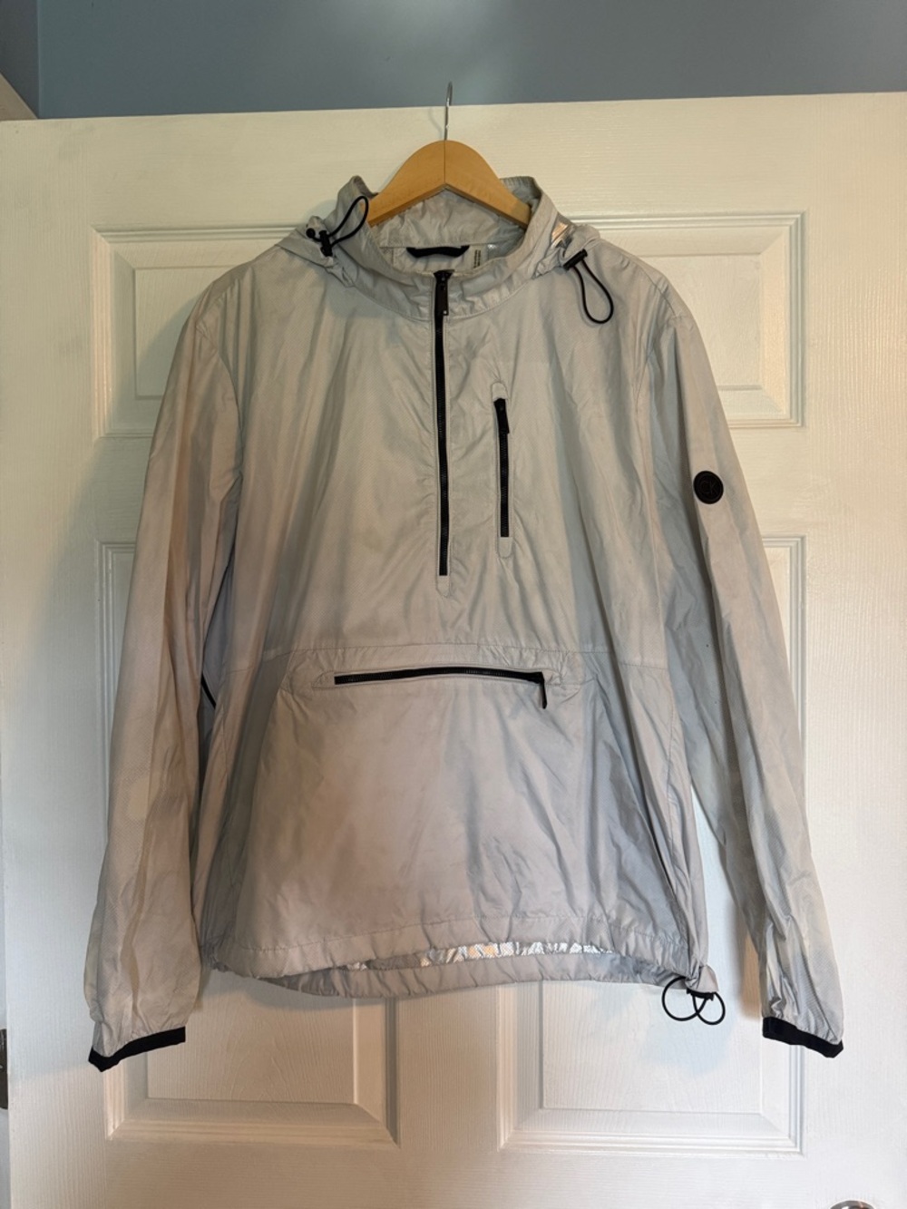 Light Gray Hooded Anorak Jacket with Black Trim